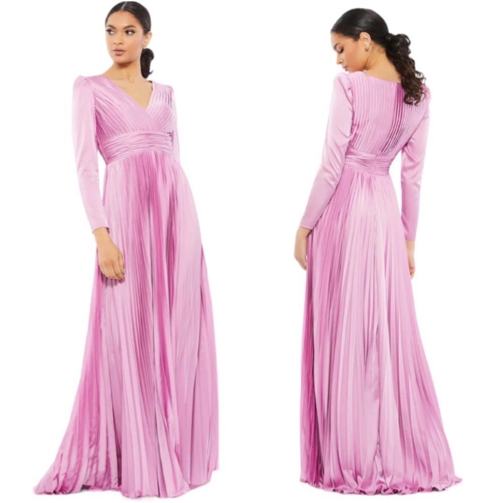 Ieena Mac Duggal 26542 Long Sleeve Pleated Chiffon A-Line Gown 10 Lilac